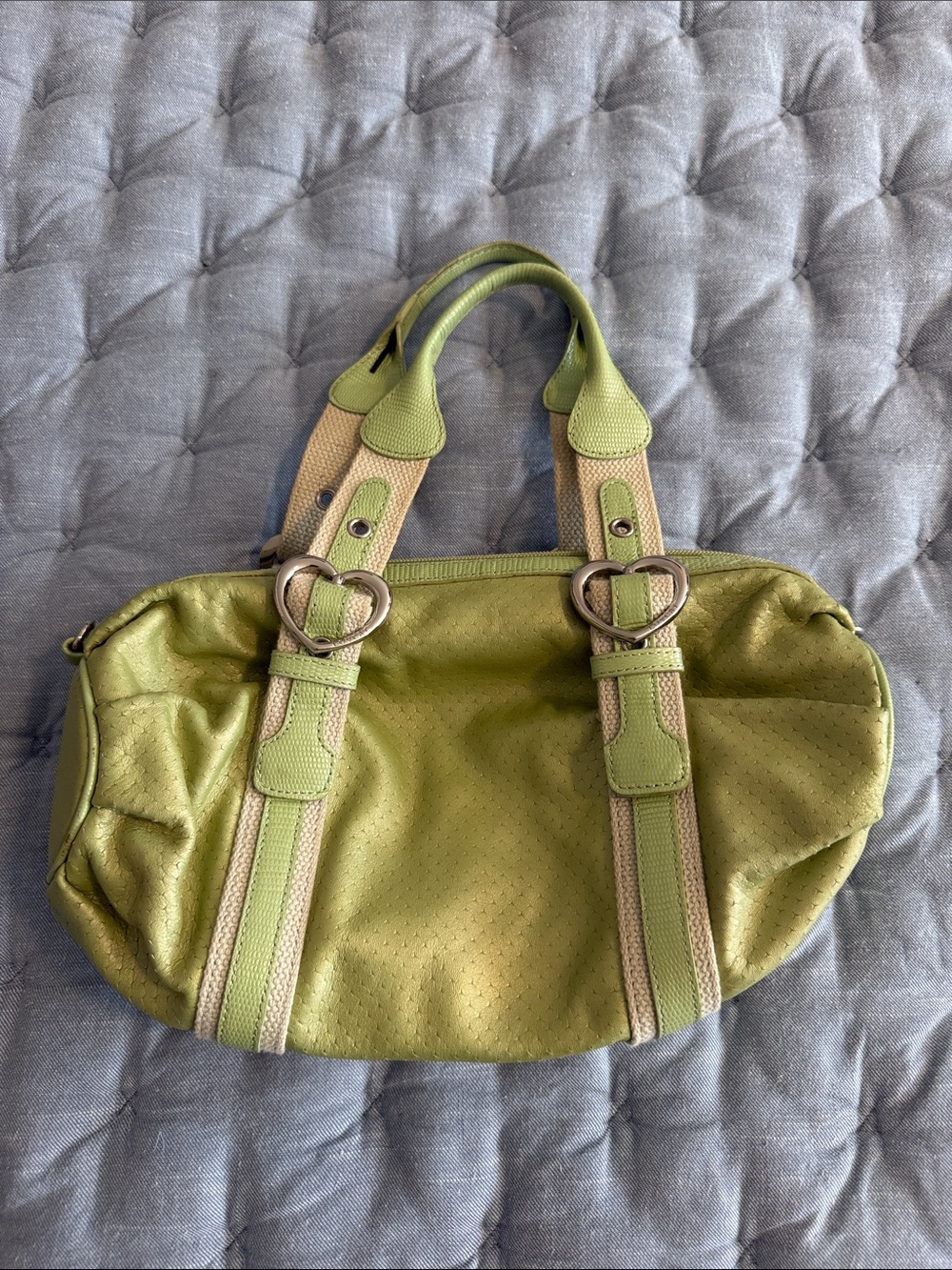 Light Green Shoulder Bag with Heart Buckle Straps